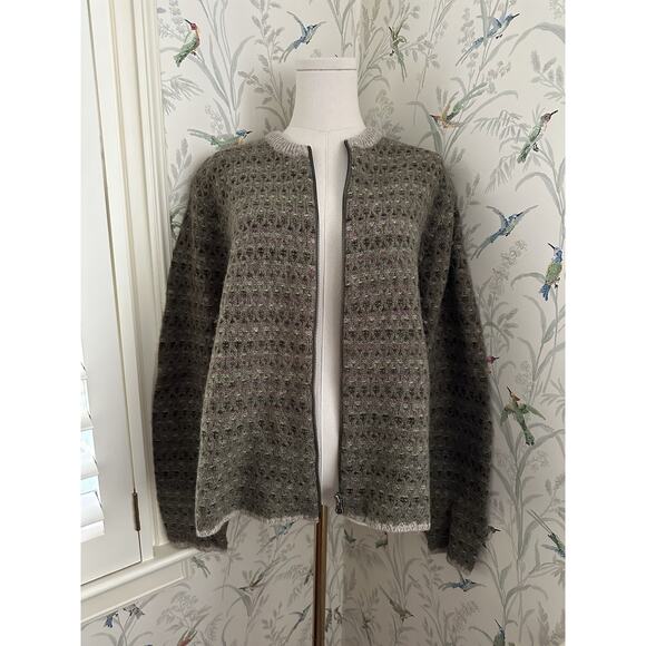 Woolrich Willow Women's Khaki 100% Wool Full Zip Cardigan Sweater Size L Vintage - Picture 1 of 7